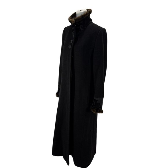Vintage Novelti Wool Blend Coat with Faux Fur Trim Black - Picture 2 of 8
